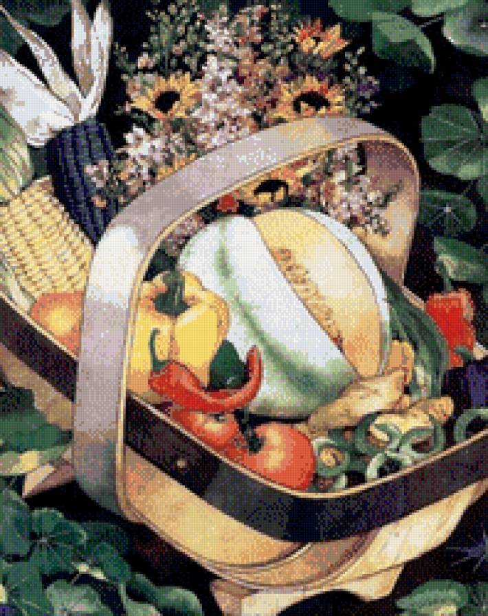 натюрморт для кухни - натюрморт, кухня, фрукты, овощи, пано - предпросмотр