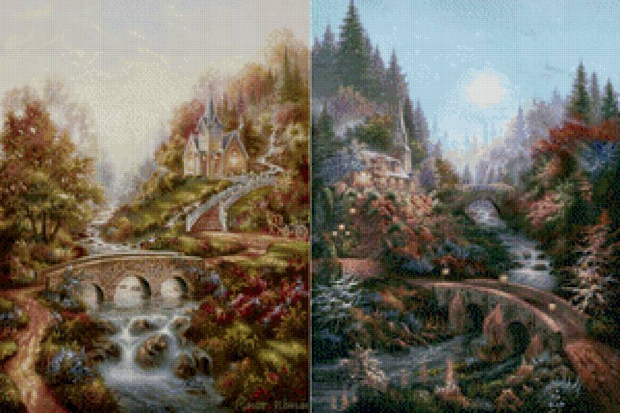 картина - дома, замок, пейзаж - предпросмотр