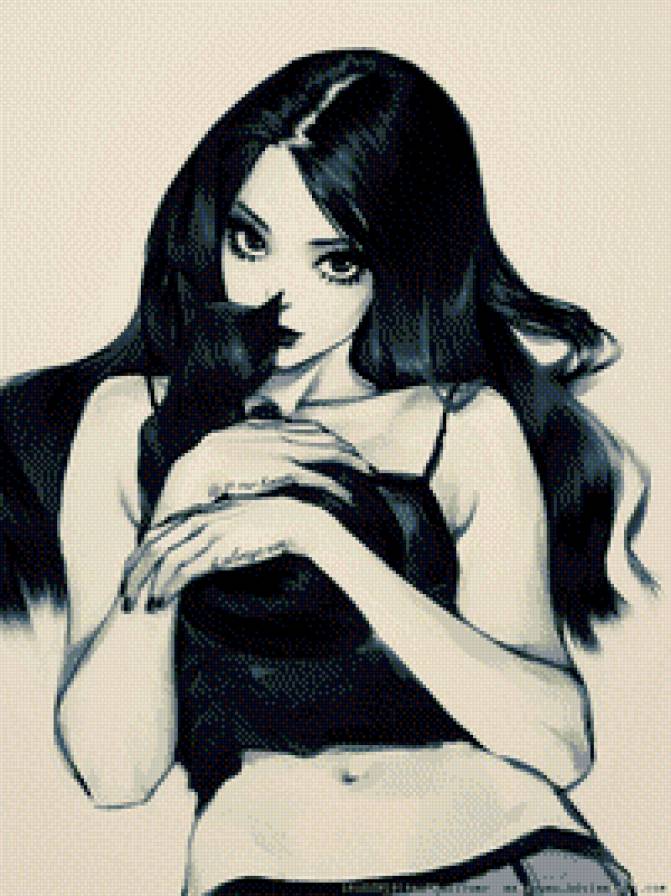 Девушка с кошкой - монохром, девушка, кот - предпросмотр