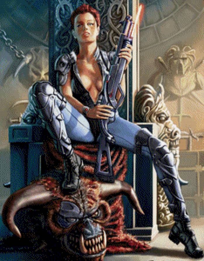 the_huntress - оружие, фэнтези, девушка, монстр - предпросмотр