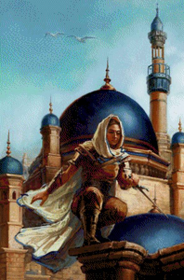 №563701 - воин, крыша, небо, оружие - предпросмотр