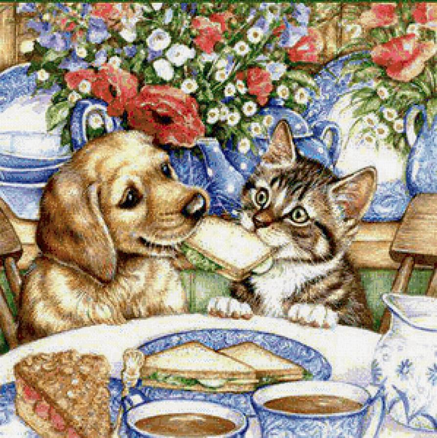 друзья - животные, цветы, посуда, собака, кот - предпросмотр