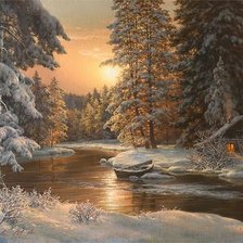 Схема вышивки «Зимовий пейзаж з лодкою»