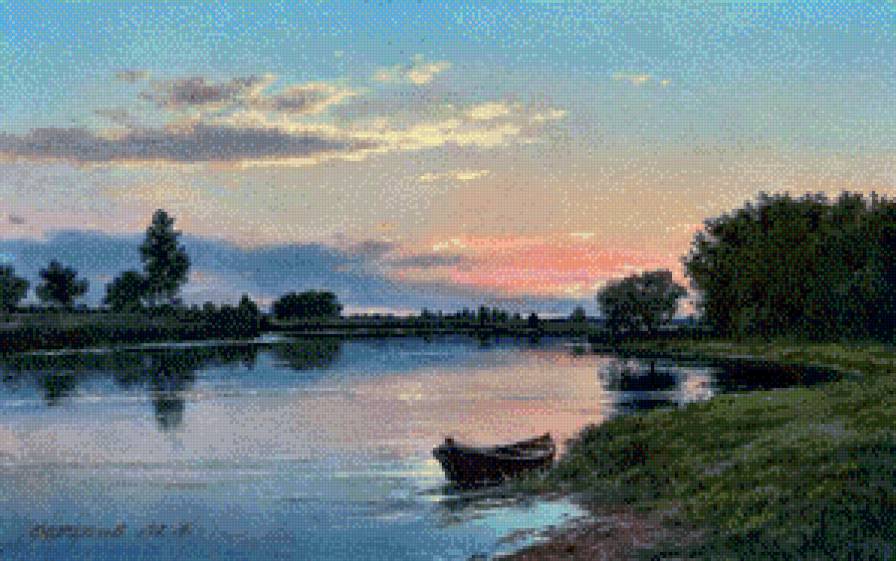 михаил сатаров 17 на реке - лето, картина, река, лес, горы, михаил сатаров, пейзаж - предпросмотр