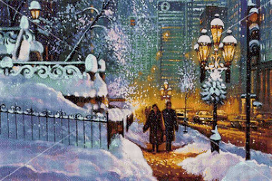 Серия "Уютная зима" - фонари, пейзаж, город, люди, зима - предпросмотр