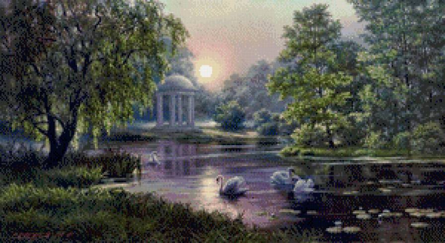 михаил сатаров 28 лебединое озеро - пейзаж, озеро, парк, река, михаилсатаров, картина, лес, лето - предпросмотр