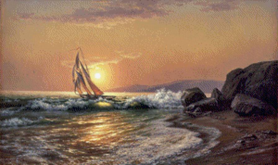 михаил сатаров 35 прибой - море, парусник, корабль, бригантина, михаил сатаров, шторм, пейзаж - предпросмотр