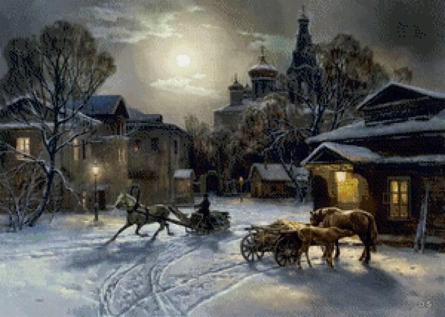 михаил сатаров 42 зима в городе - зима, бричка, карета, город, михаил сатаров, сани, кони - предпросмотр