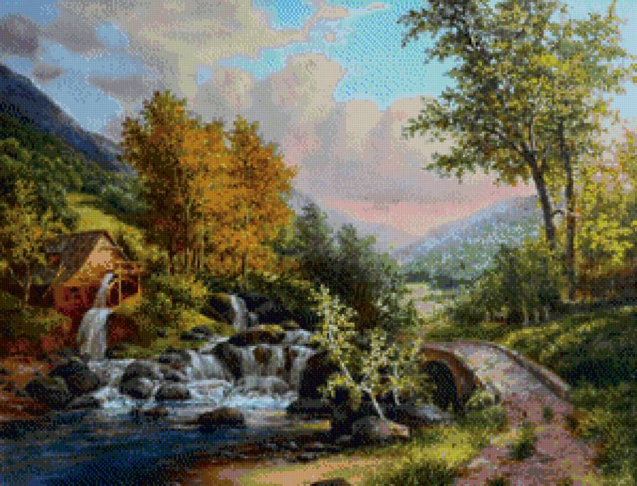 михаил сатаров 44 мельница - лес, осень, мельница, природа, пейзаж, река, михаил сатаров, картина - предпросмотр