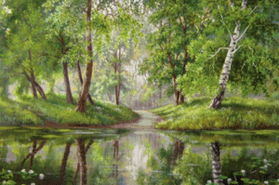 красота природы - озеро, лес - предпросмотр