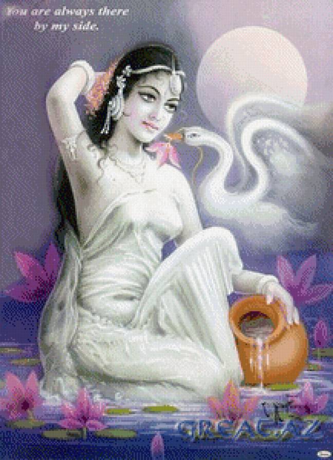 Серия"Индийские мотивы" - индия, красавица, лебедь, восток, девушка - предпросмотр