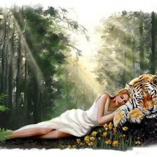 Схема вышивки «девушка и тигр»