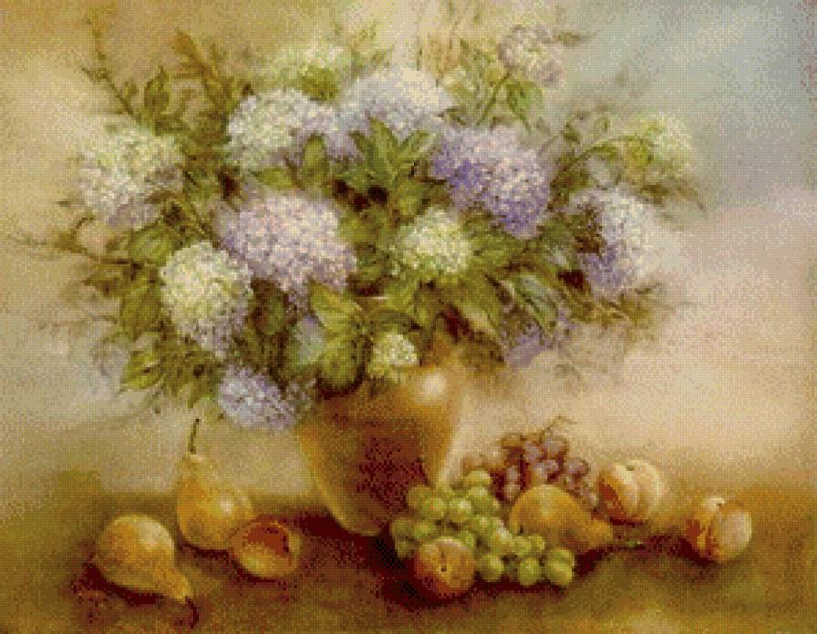 натюрморт с гортензией - ваза, картина, натюрморт, акварель, букет, гортнгзия, цветы - предпросмотр