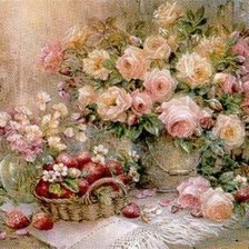 Схема вышивки «натюрморт цветы и фрукты»