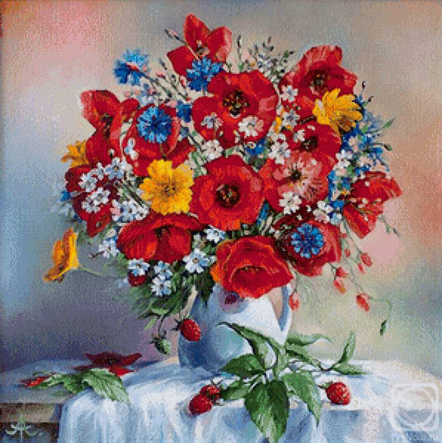 полевые цветы - цветы, букет, ваза - предпросмотр