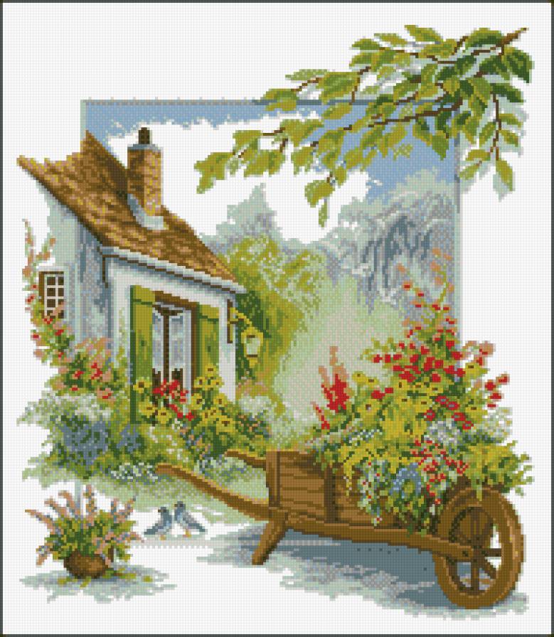 цветочный дворик - дом, дворик, цветы - предпросмотр