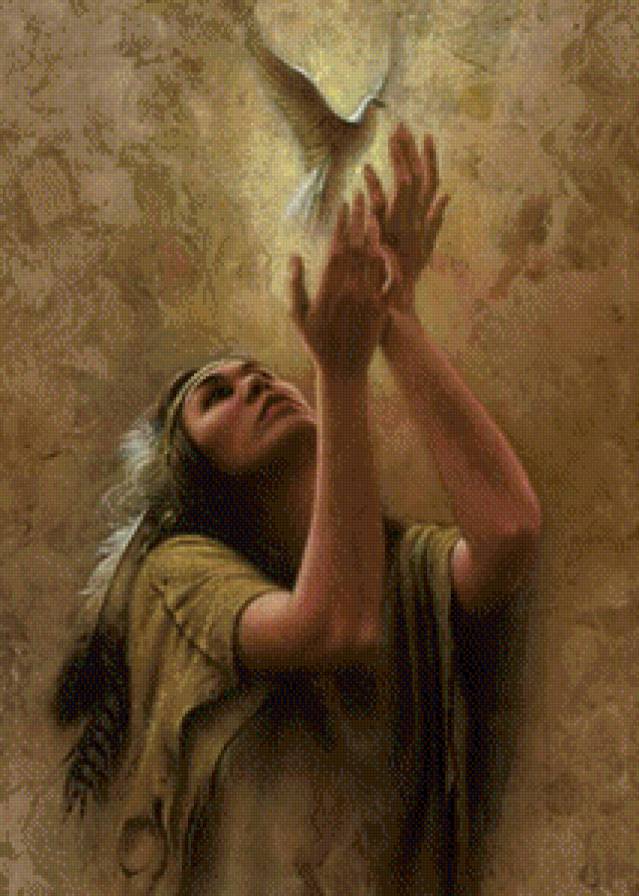 Индианка с голубем - девушка, индейцы, женский образ - предпросмотр