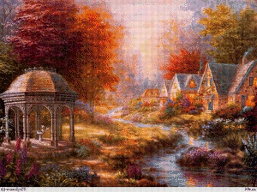 ники боэм 13 беседка осень - ручей, картина, осень, пейзаж, деревня, бесндка, ники боэм - предпросмотр