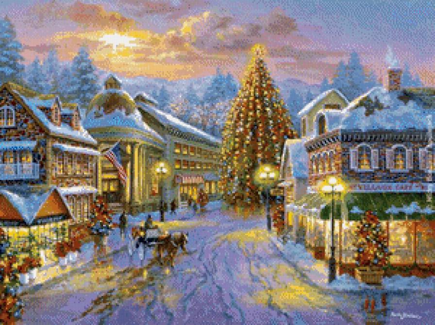 ники боэм 17 настоящее рождество - зима, снег, рождество, елка, городок, мостик, ники боэм - предпросмотр