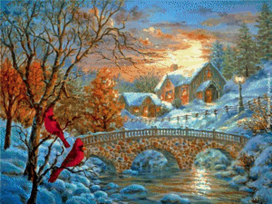 ники боэм 29 зима - городок, ники боэм, рождество, елка, мостик, зима, снег - предпросмотр