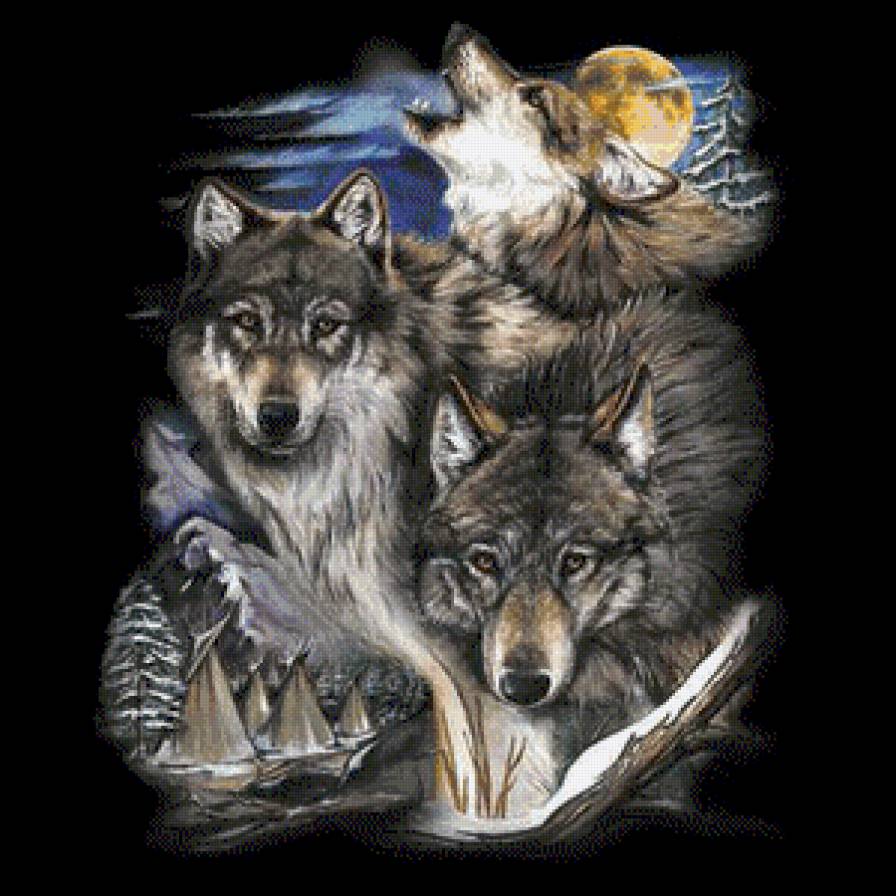 ночная песня - индейцы, волк, песня, ночь, волки, хищник, луна - предпросмотр