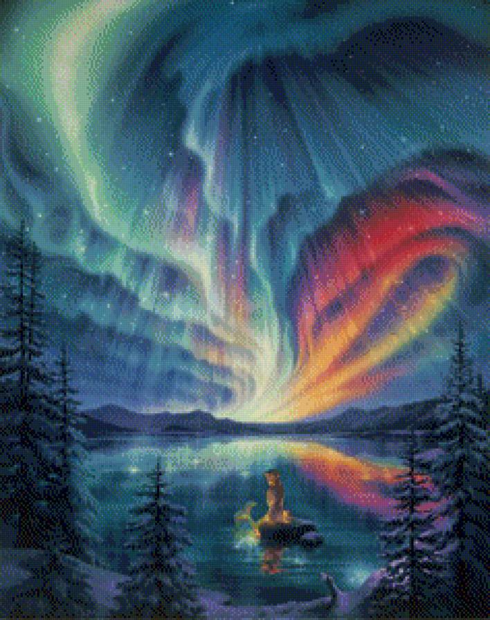 Русалочка DMC - сказка, северное сияние, русалка - предпросмотр