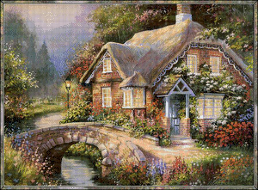 Дом упруда - дом, пруд., цветы - предпросмотр