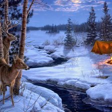 Схема вышивки «Олени у ручья»