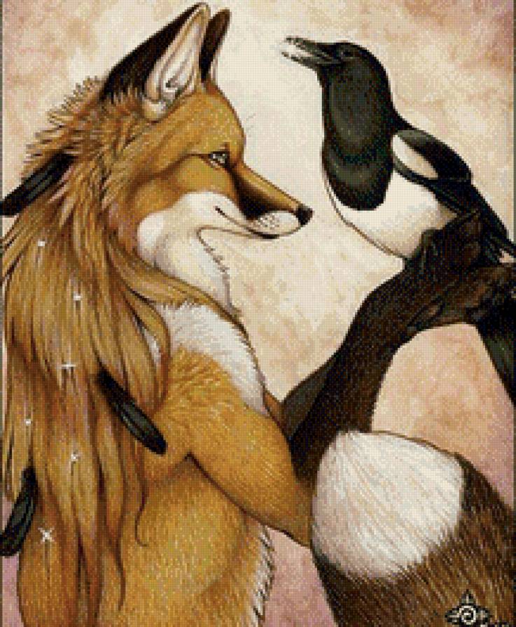 Тотем"Лиса и сорока" - лиса, животные, птицы - предпросмотр