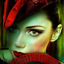 Схема вышивки «Девушка с веером»