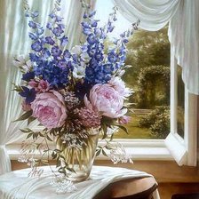 Схема вышивки «пионы у окна»