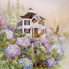 Схема вышивки «птицы и гортензии»