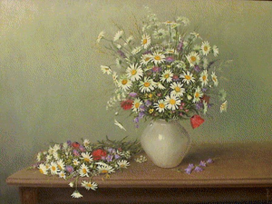 Полевые цветы - натюрморт, цветы, ромашки - предпросмотр