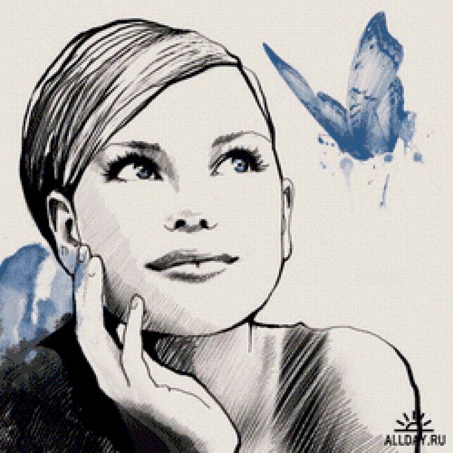 Девушка с бабочкой - красавица, монохром, девушка, бабочка - предпросмотр