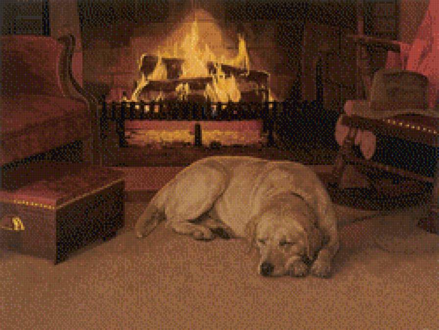 пёс у камина - собака, камин - предпросмотр