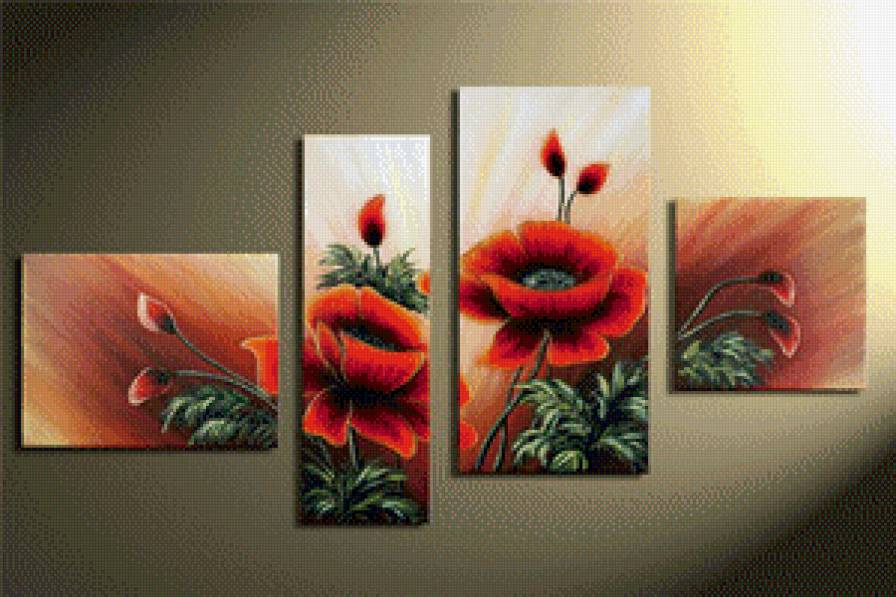Триптих маки - картина, цветы - предпросмотр