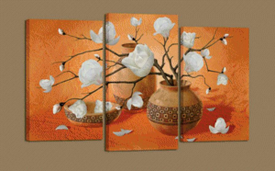 Триптих Цветы в горшке - картина, растения - предпросмотр