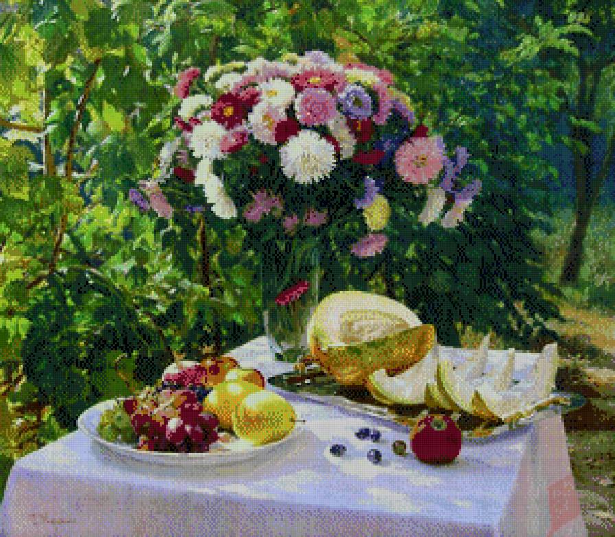 Gennadij Kiriczenko-Martwa natura z astrami - kwiaty, naturmort, ziwopis - предпросмотр