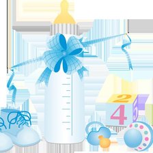 Схема вышивки «Бутылочка, метрика, соска, кубики»