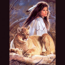 Схема вышивки «Девушка и пума»