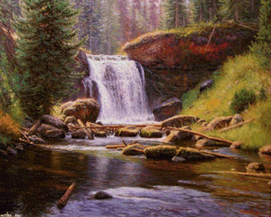 лесной пейзаж - водопад, лес - предпросмотр