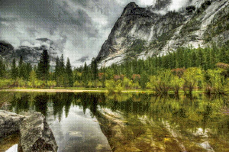 горный пейзаж - озеро, лес, горы - предпросмотр