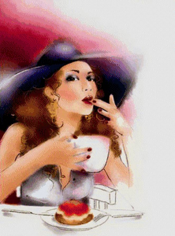 Вкусный десерт - десерт, красавица, девушка, кофе - предпросмотр