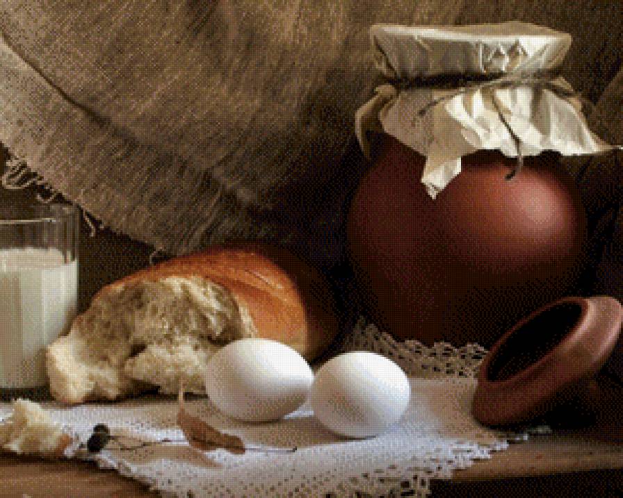 Натюрморт с кувшином - натюрморт, кувшин, хлеб - предпросмотр