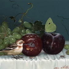 Jana Mowczan-Naturmort z ptaszkiem