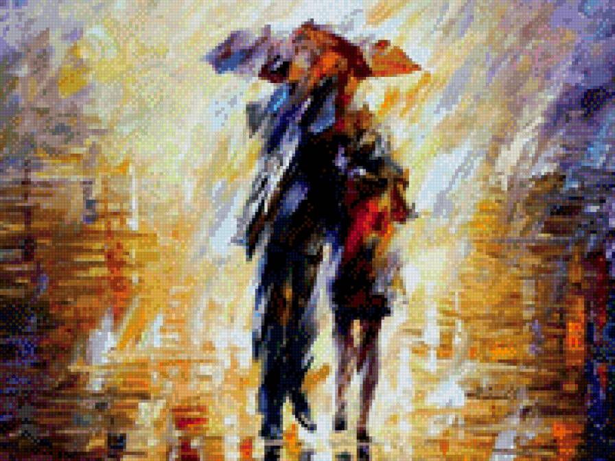 под дождем - осень, картина, люди - предпросмотр