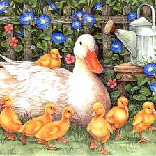 Схема вышивки «Утка с утятами»