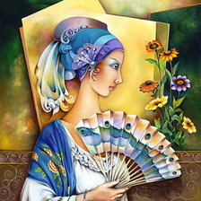 Схема вышивки «Дама с веером»