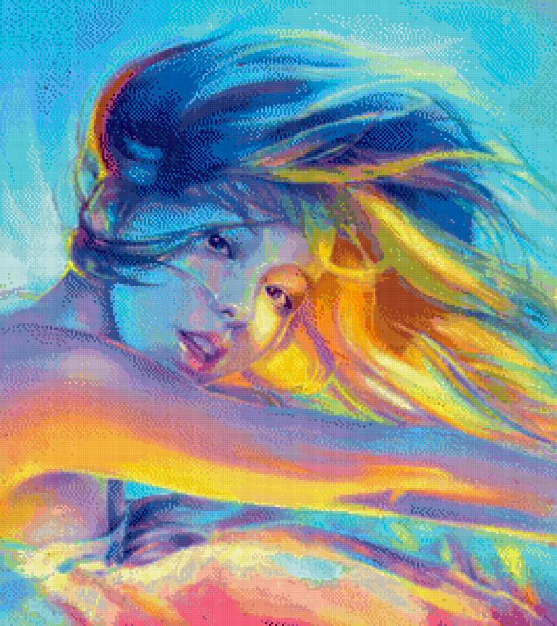 Радужная девушка - девушка, фэнтези, абстракция - предпросмотр