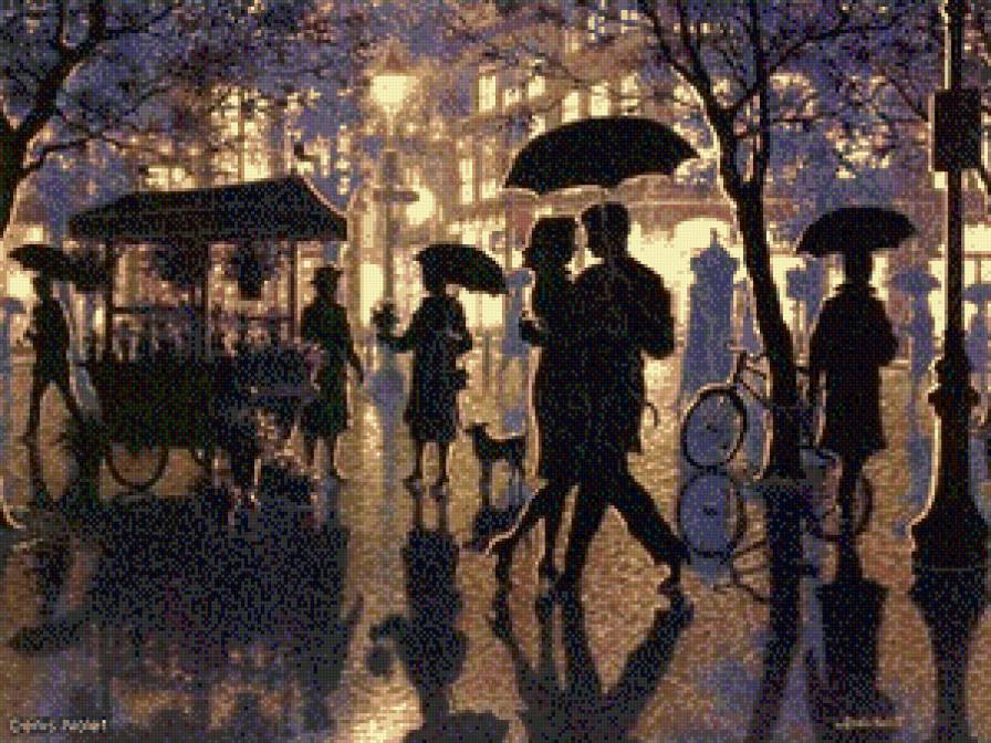 Дождливый вечер - парень, девушка, любовь, ночной город, пара - предпросмотр